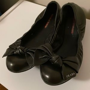 Prada black bowtie flat with logo